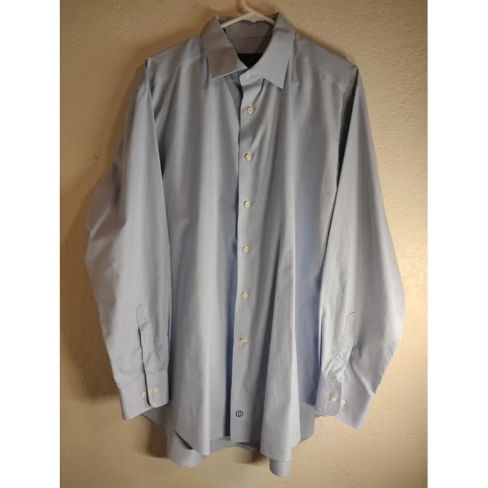 David Donahue Men's Light Blue Micro Check Long Sleeve Dress Shirt XL